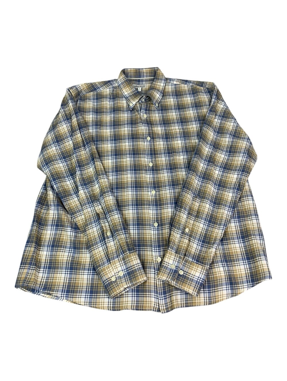 Peter Millar Men's Shirt, Long Sleeve Button Down, Blue & Brown Plaid, Size XL
